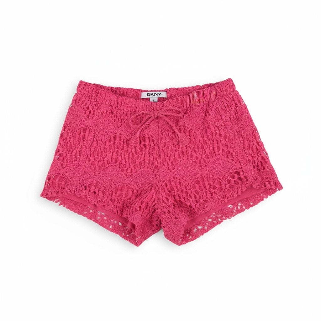 DKNY Girls’ 2-Pack Shorts Set – Blue Pom Trim & Pink Lace