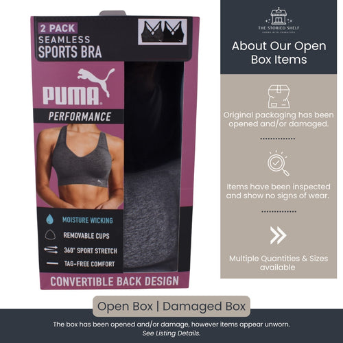 Puma Seamless Sports Bra – 2 Pack - Black & Gray (Open Box)