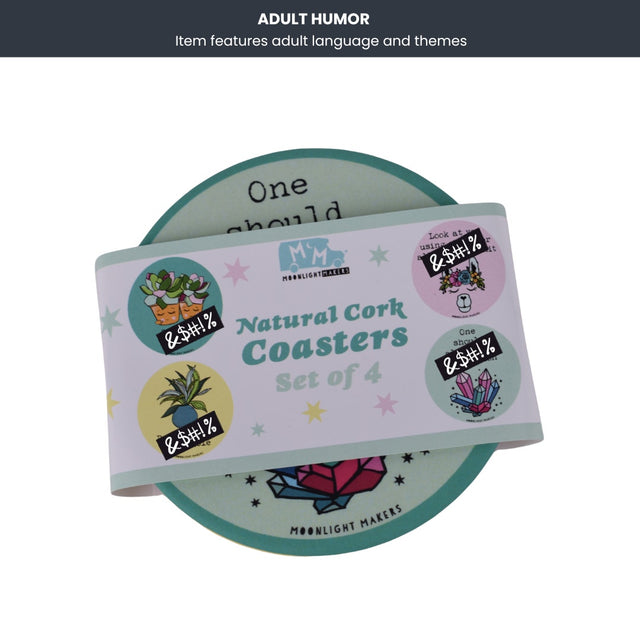 Moonlight Makers Funny Natural Cork Coasters – Set of 4