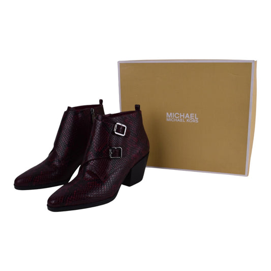 Michael Kors Dark Berry Snakeskin Buckle Ankle Booties – Size 7.5M