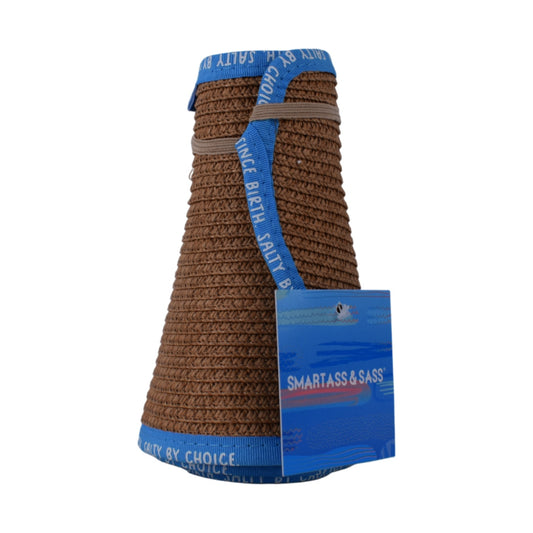 Smartass & Sass Woven Sun Visor Hat – Brown with Blue Trim