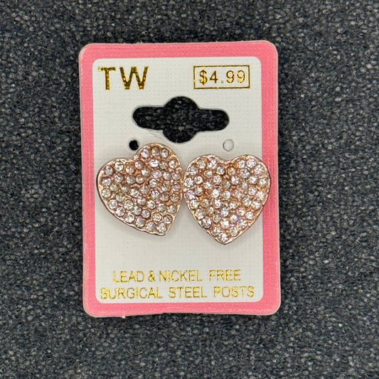 Crystal Heart Stud Earrings – Rose Gold, Gold, or Silver