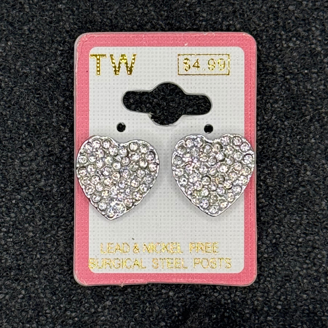 Crystal Heart Stud Earrings – Rose Gold, Gold, or Silver