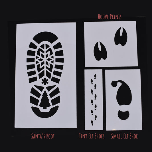 Christmas Snow Tracks Stencil Set – Santa, Elf, & Reindeer Footprints (Set of 4)