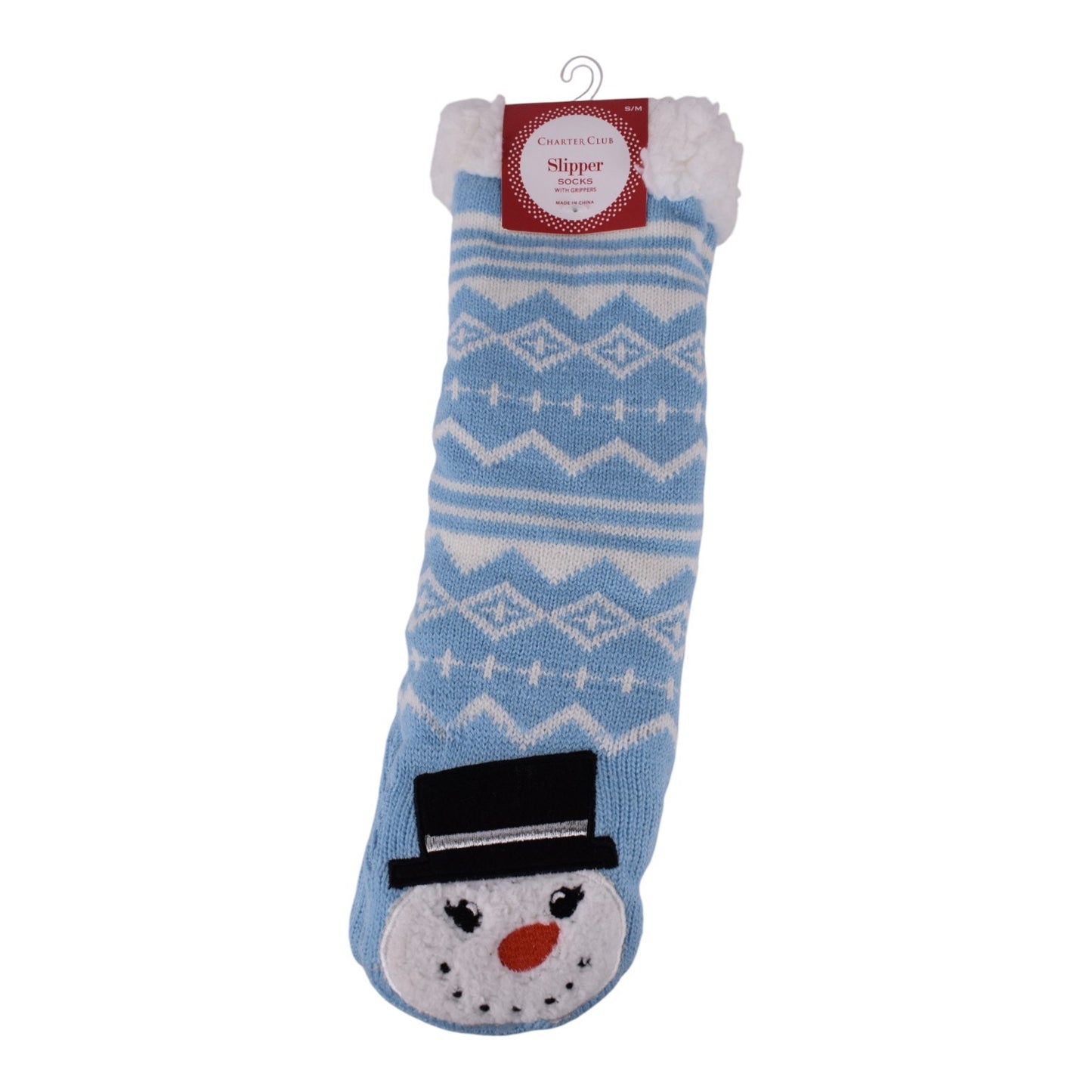 Charter Club Snowman Slipper Socks – Blue & White (S/M)