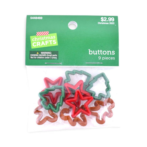 Christmas Craft Buttons, Mini Cookie Cutters, 9 Pieces