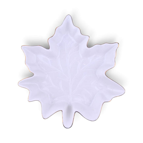 Maple Leaf Dish, White with Gold Trim