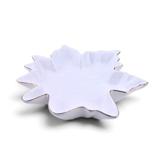 Maple Leaf Dish, White with Gold Trim