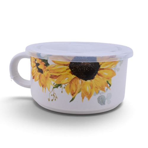 Sunflower Ceramic Soup Mug with Lid, 18oz