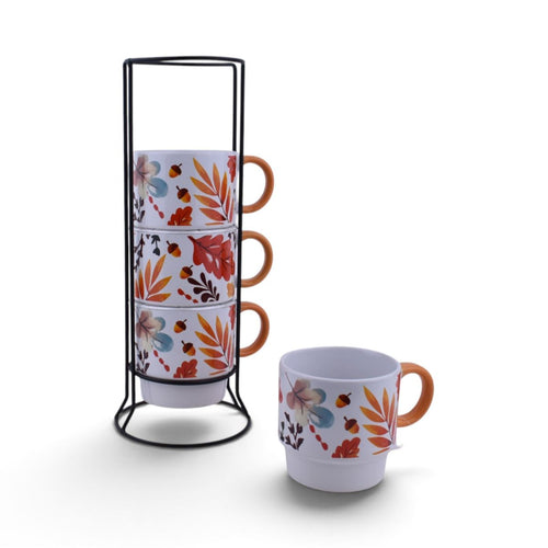 Fall Leaves Stackable Mug Set with Metal Stand