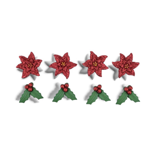 Christmas Poinsettia Holly Flatbacks, 8 Pieces