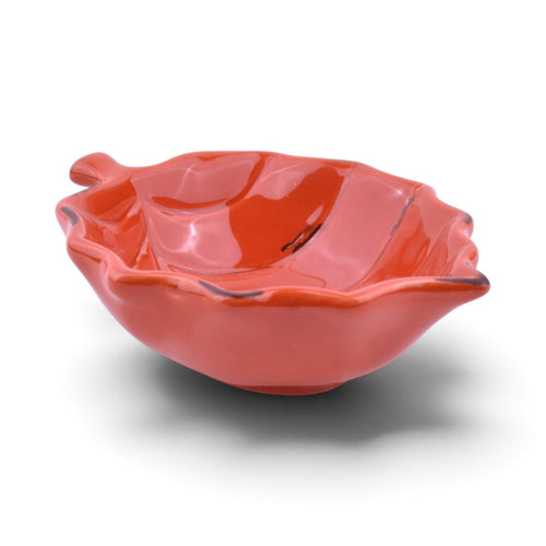 Red Ceramic Leaf-Shaped Bowl