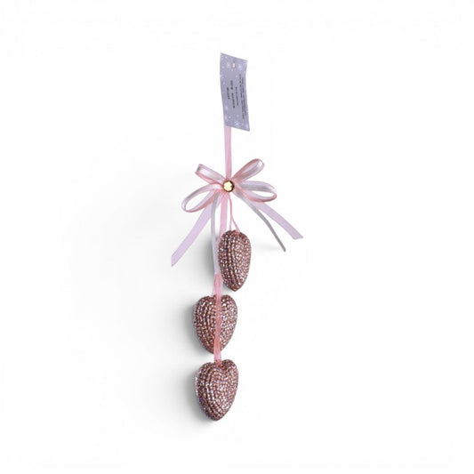 Rose Gold Beaded Heart Ornament Trio
