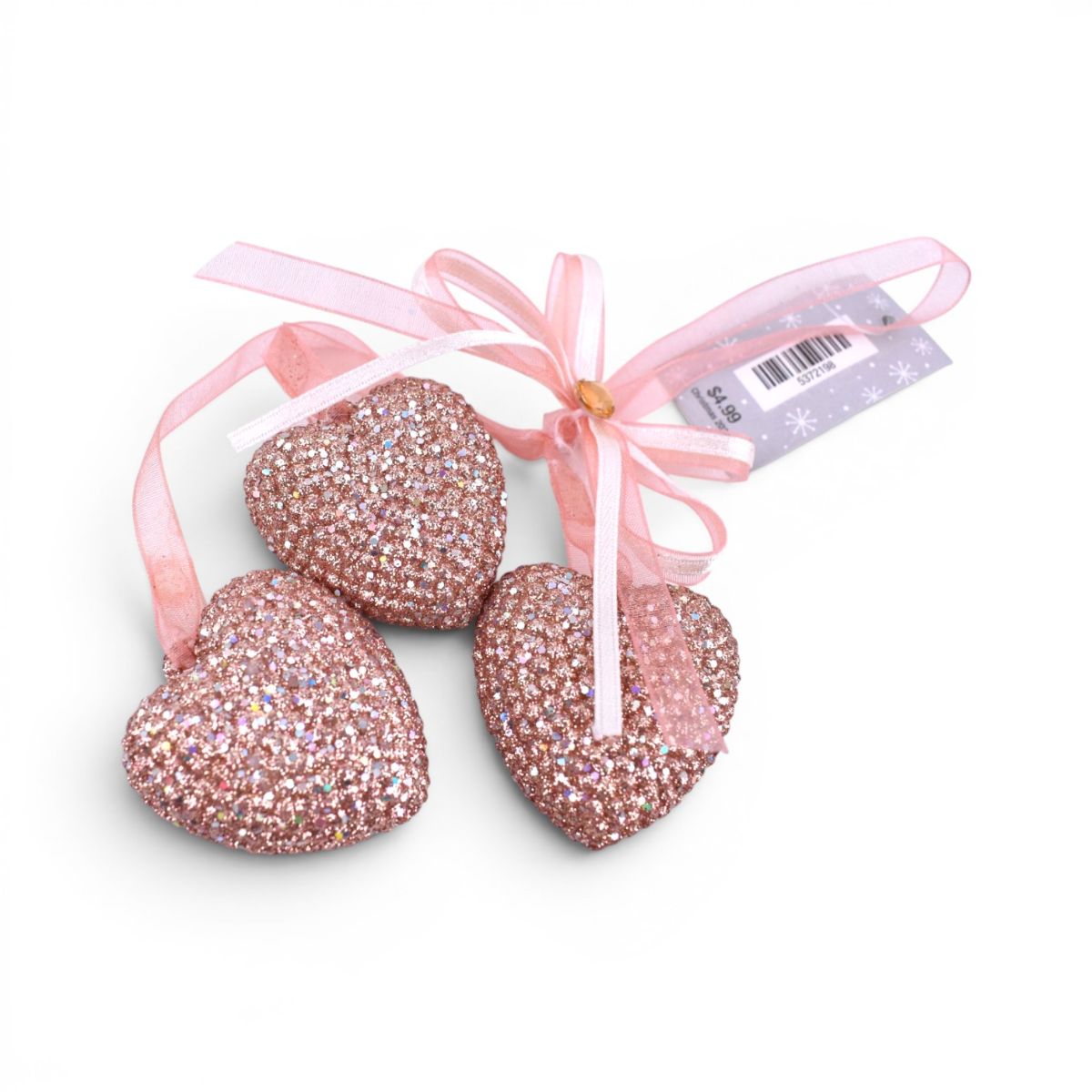 Rose Gold Beaded Heart Ornament Trio