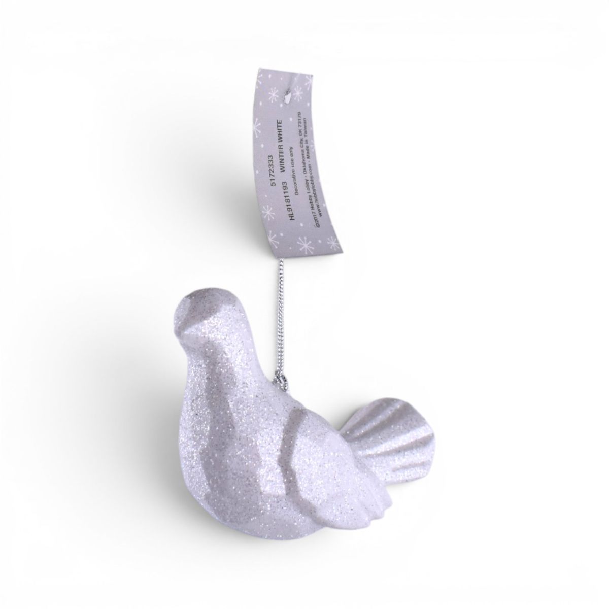 Winter White Glitter Resting Bird Ornament