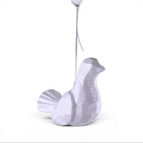 Winter White Glitter Resting Bird Ornament