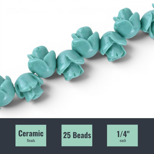 Turquoise Rose Beads, 25 pc