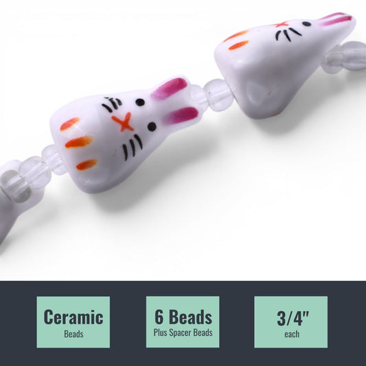 Bead Landing Ceramic Rabbit Beads, 6 pcs