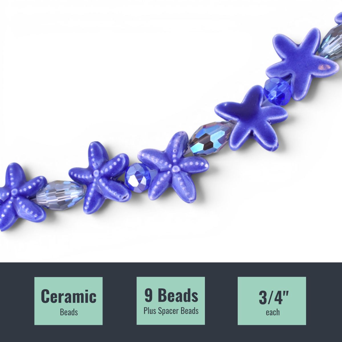 Ceramic Purple Star Beads, 9 pcs
