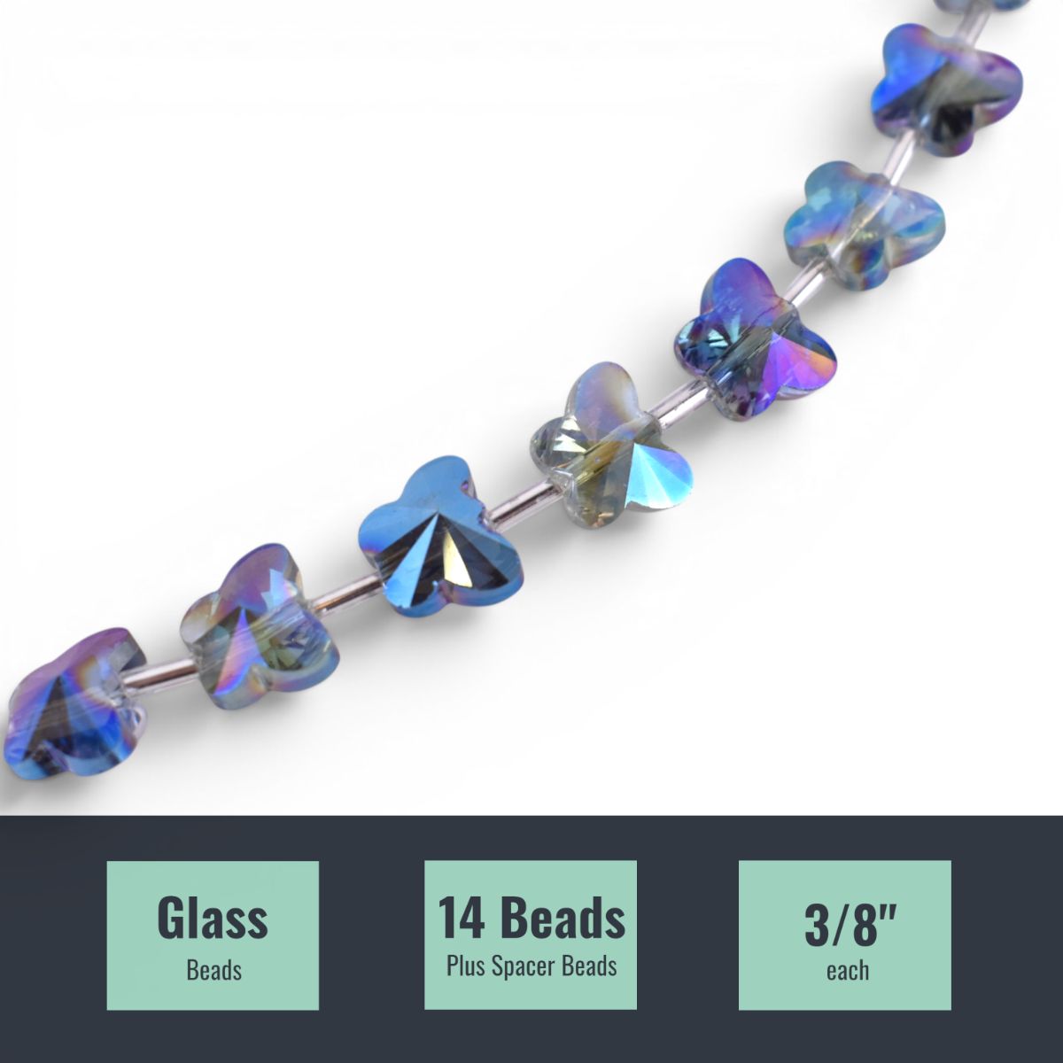 Blue Glass Luster Butterfly Beads, 14 Piece