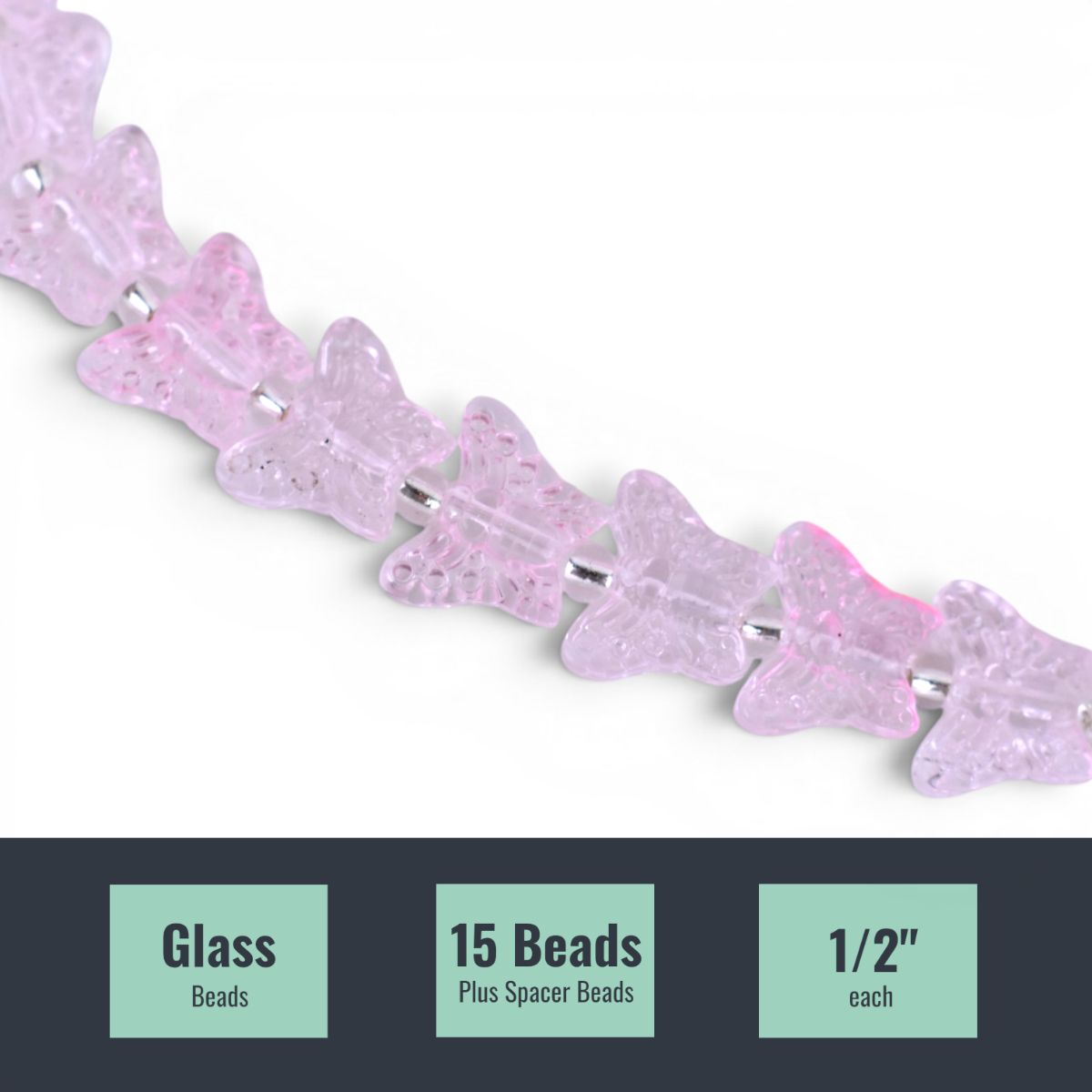 Pink Glass Butterfly Beads, 15 pcs