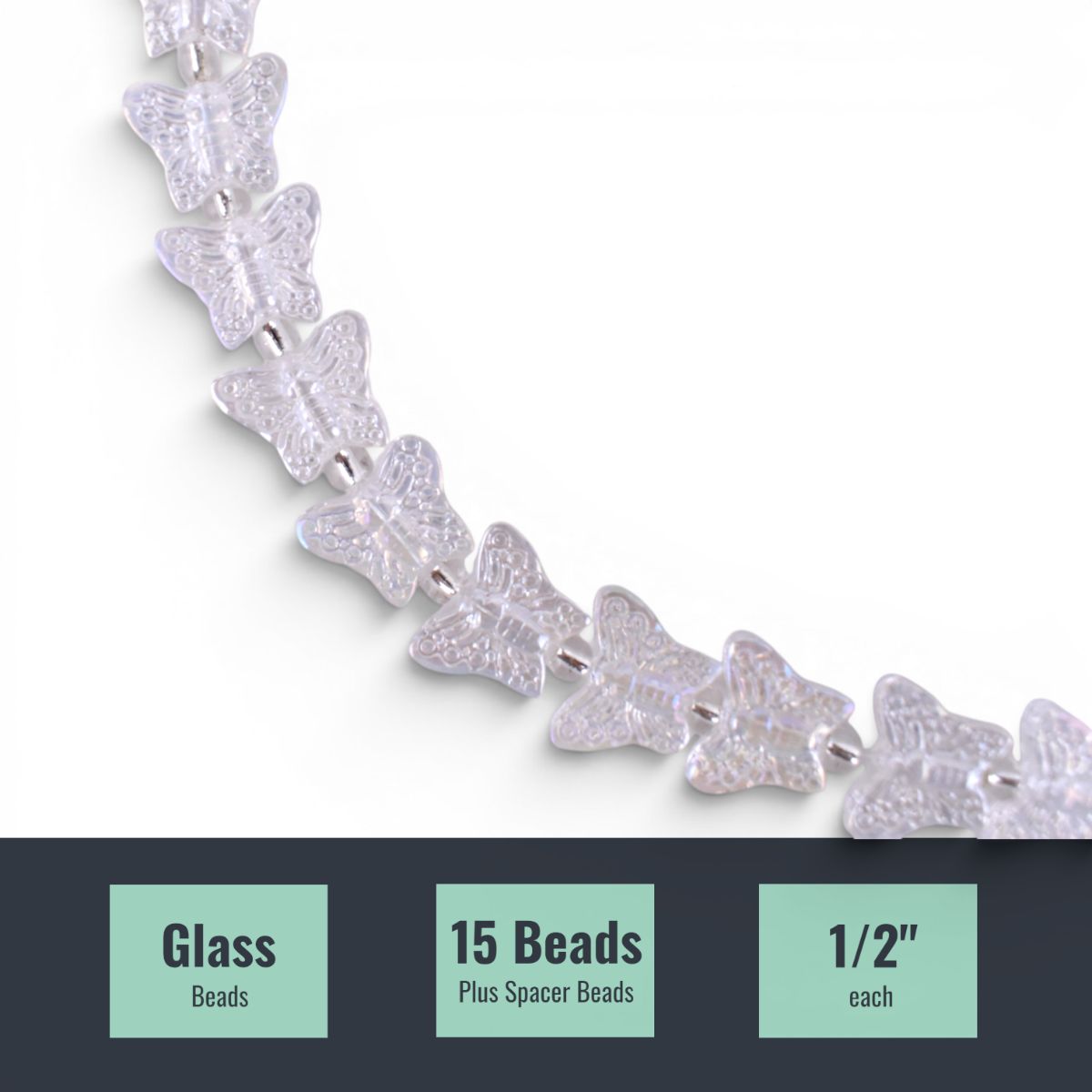 Clear Glass Butterfly Beads, 15 pcs
