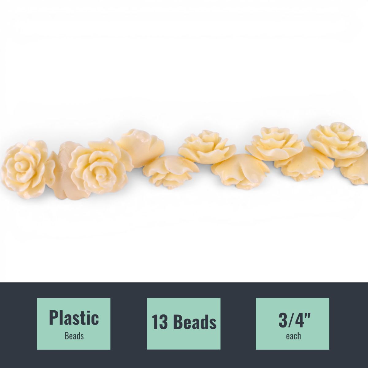 Cream Rose Plastic Beads, Set of 13