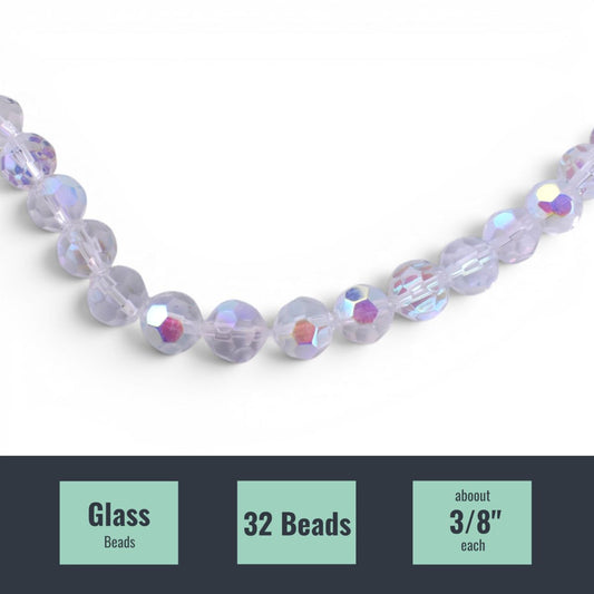 Crystal Glass Beads, 12 Inch Strand, 32 Count