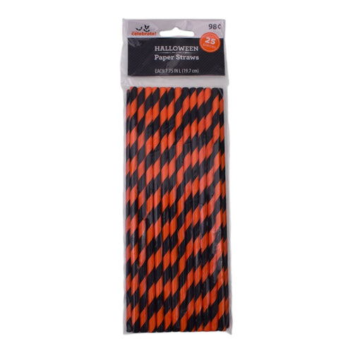 Halloween Paper Straws, Striped, 25 Count