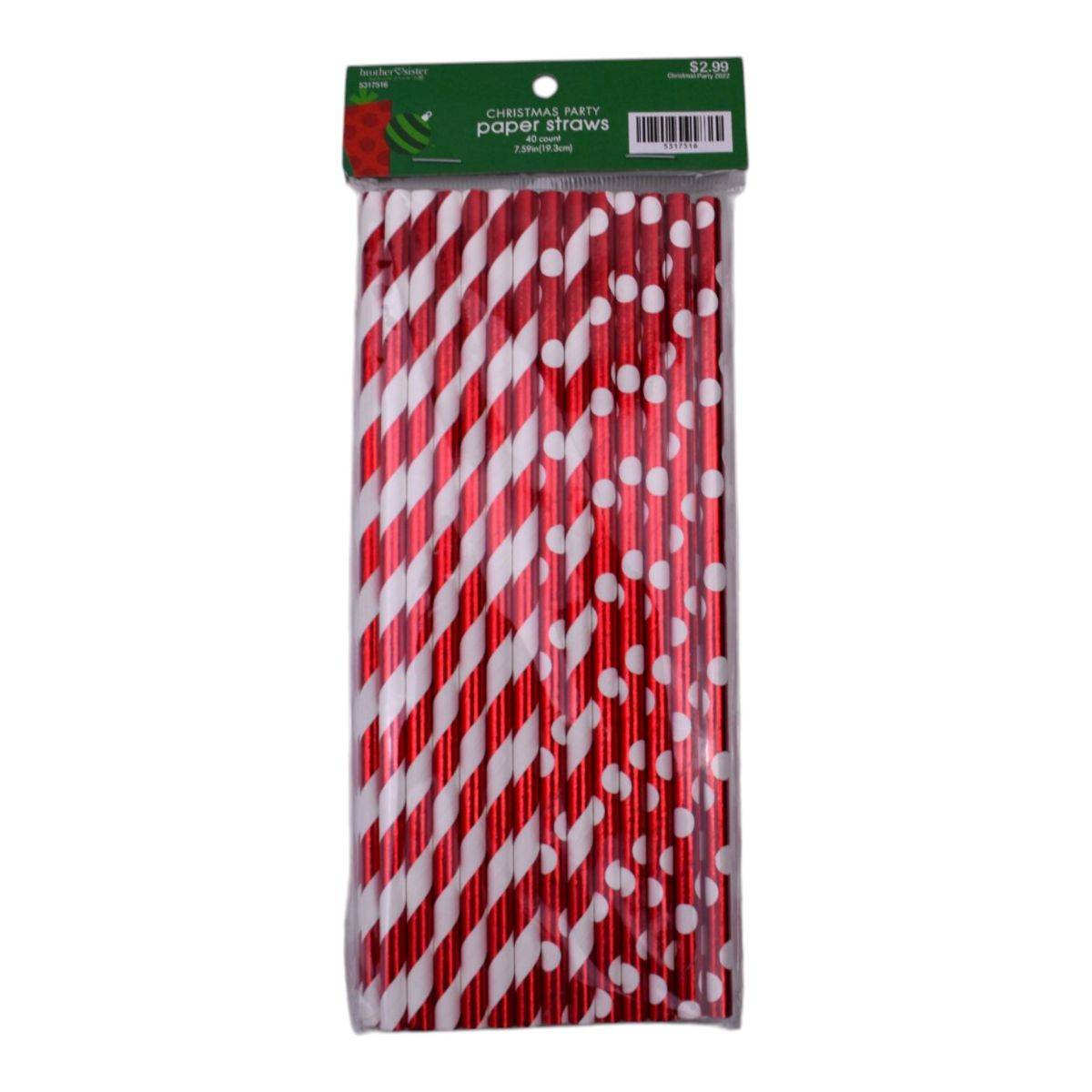 Christmas Party Red & White Paper Straws, 40 Count