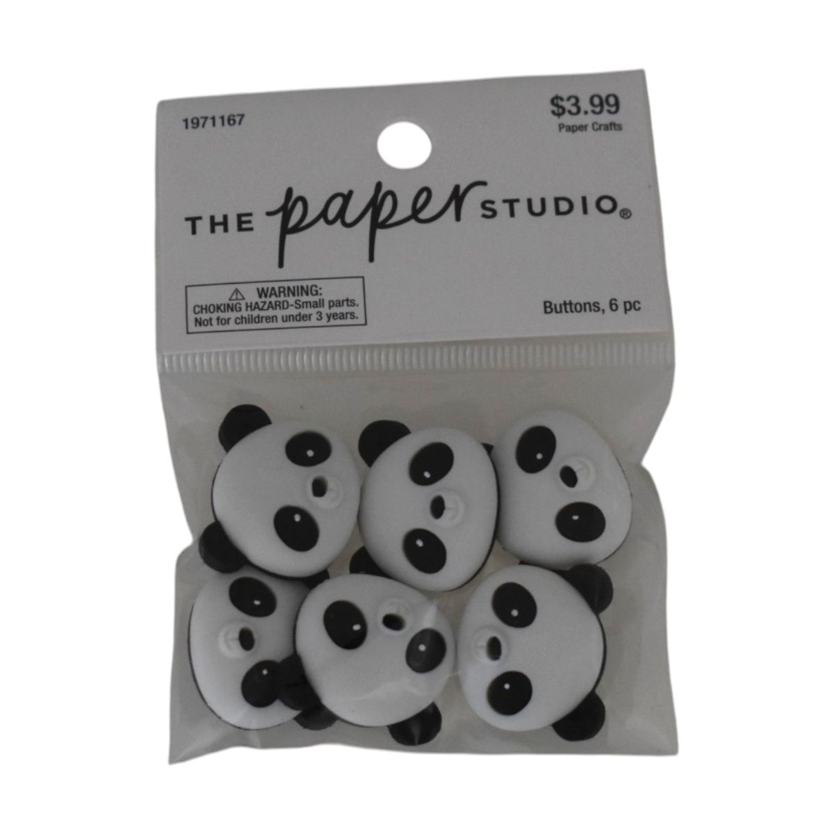 The Paper Studio Panda Face Buttons, 6 Piece