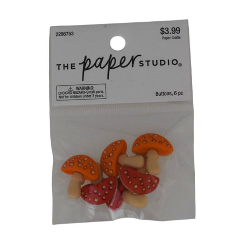 The Paper Studio Mushroom Buttons, 6 Piece Orange Red