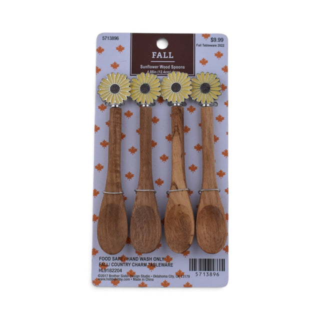Fall Sunflower Wooden Spoons, Set of 4