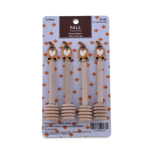 Fall Gnome Wooden Honey Dippers, Set of 4