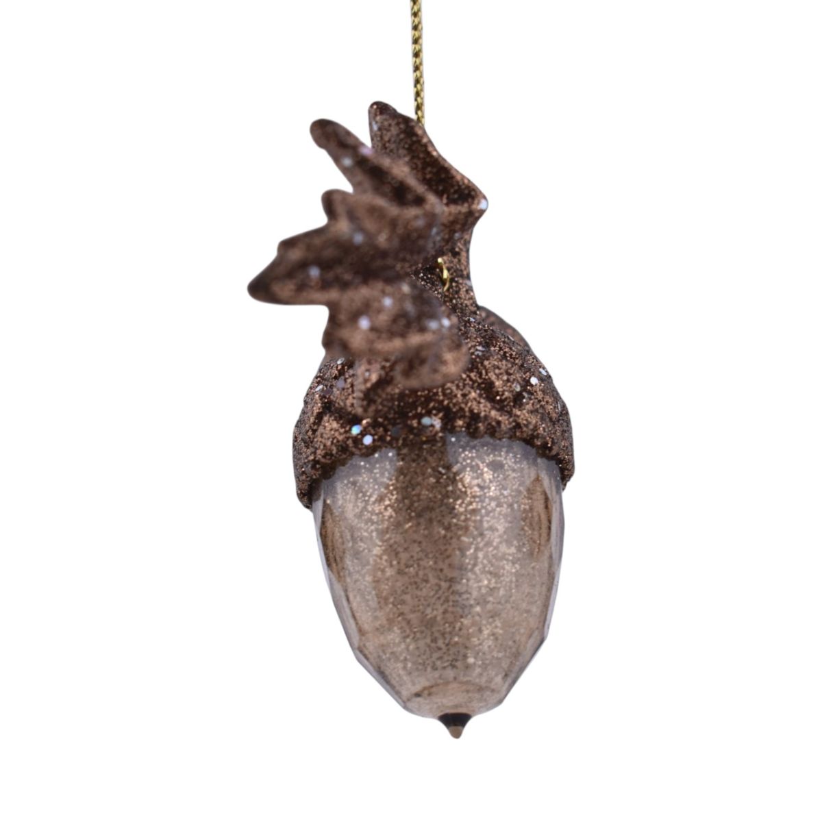 Glitter Double Acorn With Oak Leaf Ornament in Brown and Bronze