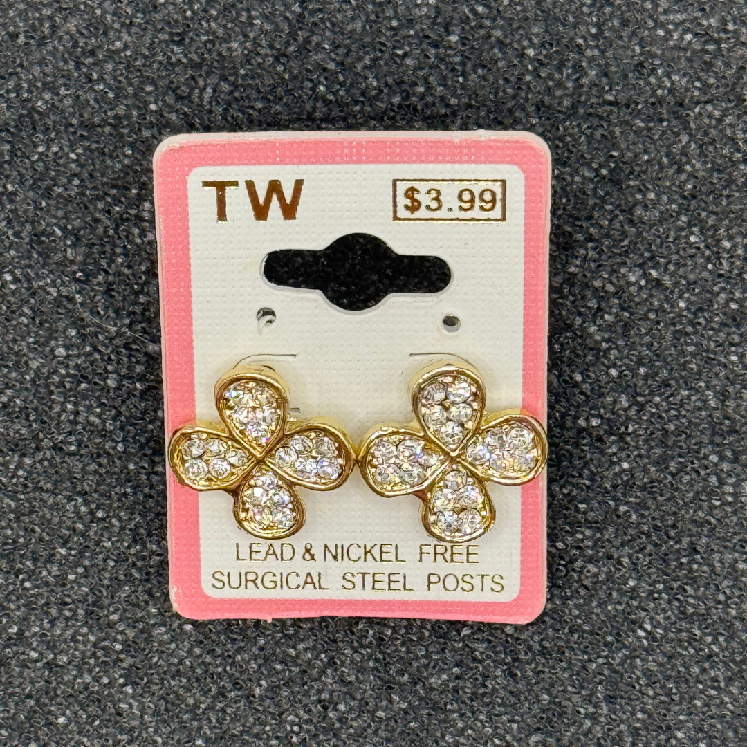 4-Leaf Clover Crystal Stud Earrings – Rose Gold, Gold, or Silver