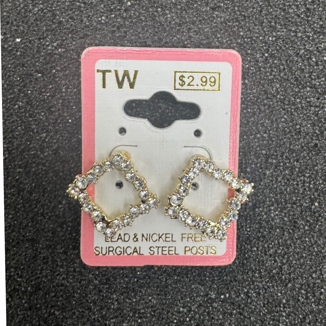 Crystal Square Earrings – Rose Gold, Gold, or Silver
