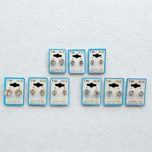 Round Crown-Set Stud Earrings – Multiple Sizes, Rose Gold, Gold, or Silver