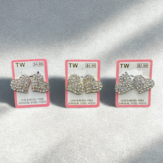 Chunky Crystal Heart Stud Earrings – Rose Gold, Gold, or Silver