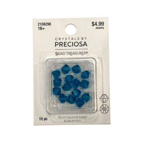 Bicone Beads (6mm) Blue Zircon, 15 Count