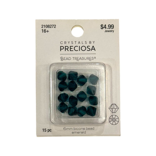 Bicone Bead (6mm) Emerald, 15 Count