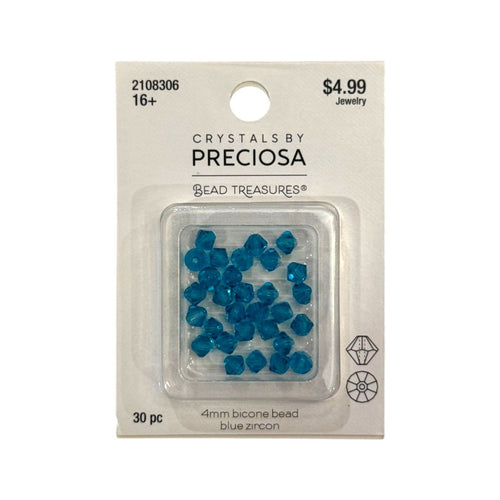 Bicone Beads (4mm) Blue Zircon, 30 Count