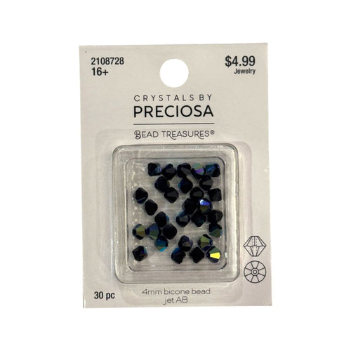 Bicone Beads (4mm) Jet AB, 30 Piece