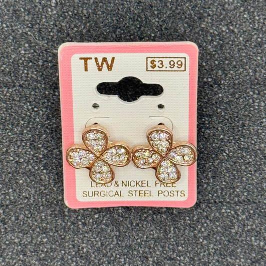 4-Leaf Clover Crystal Stud Earrings – Rose Gold, Gold, or Silver