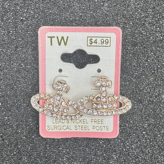 Crystal Saturn Earrings – Rose Gold, Gold, or Silver