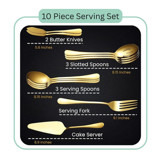 Braxxel 10-Piece Gold Stainless Steel Serving Utensil Set – Titanium Plated