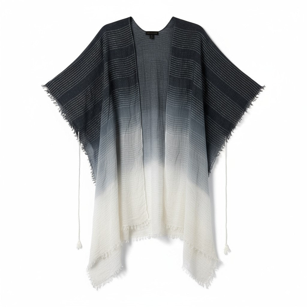 Steve Madden Women’s Ombre Open-Front Kimono Wrap – Black/Gray, One Size