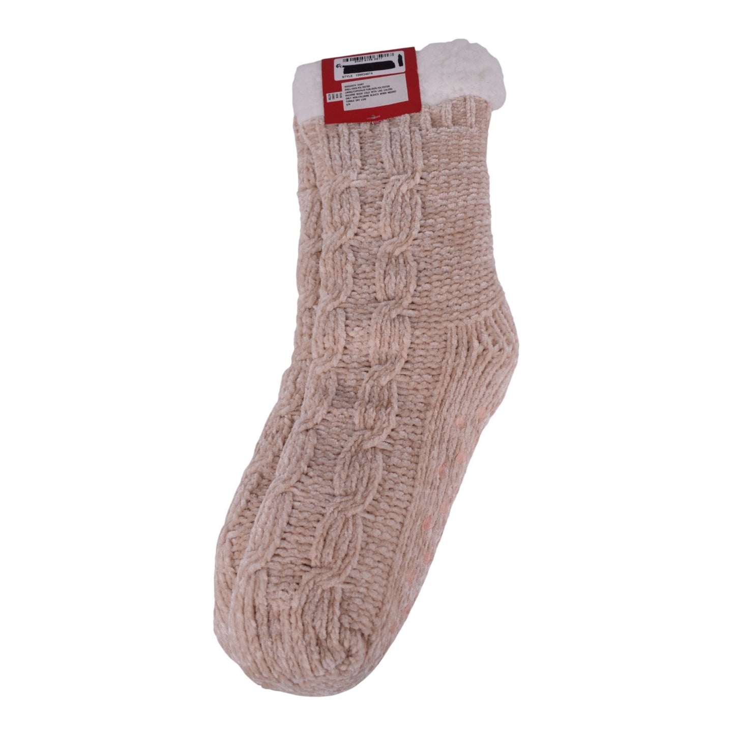 Charter Club Cable-Knit Slipper Socks β Beige (Sherpa Lined) - S/M