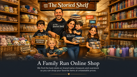 The Breen family behind The Storied Shelf, a family-run online shop sourcing books, overstock inventory, liquidation finds, and unique treasures.