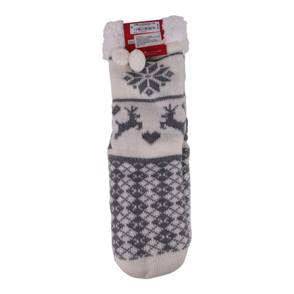 Charter Club Sherpa-Lined Reindeer Slipper Socks – Gray & White - Size S/M